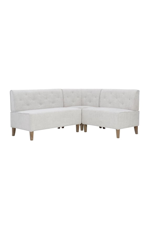 Wood Upholstered Corner Nook Bench in Light Grey