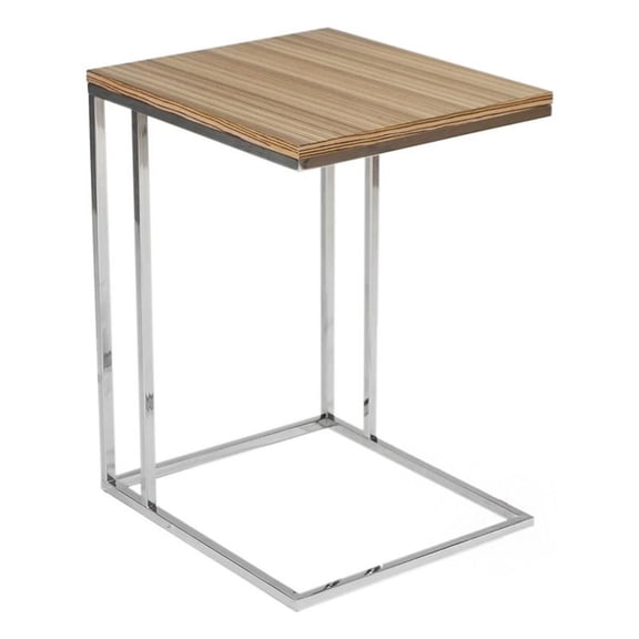 Pemberly Row Wood Veneer & High Polished Steel Tray Table in Zebrano Natural