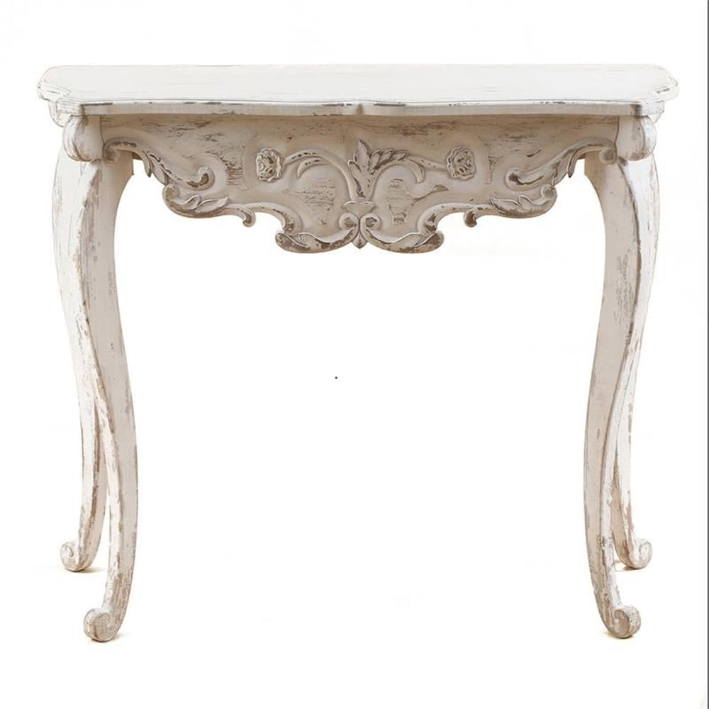 Pemberly Row Wood Vintage Console Entry Table in Distressed White ...