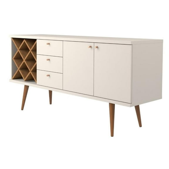 Pemberly Row Wood Wine Rack Sideboard in Maple Cream & Off White