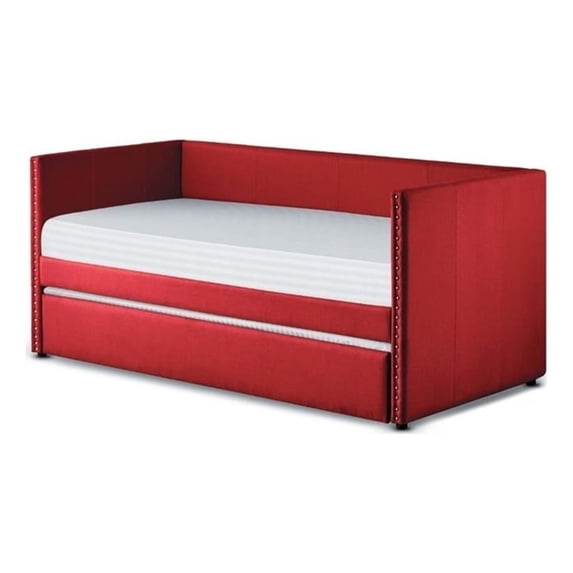 Pemberly Row Wood and Fabric Upholstered Daybed with Trundle in Red