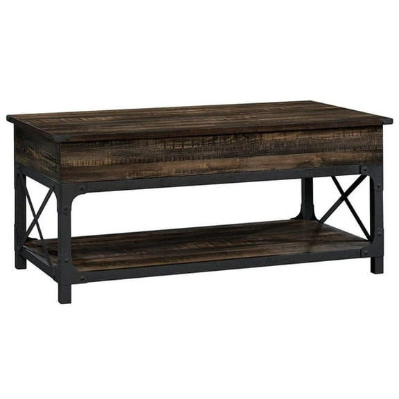 Pemberly Row Wood and Metal Lift-Top Coffee Table in Carbon Oak/Black