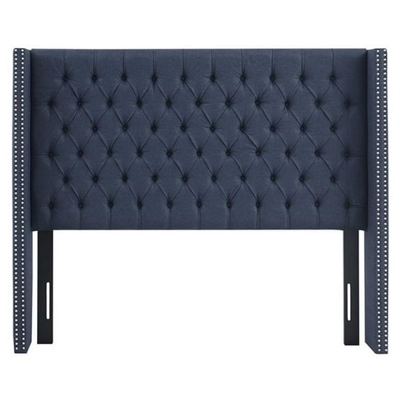 Pemberly Row Wood and Polyester Fabric King Headboard in Navy