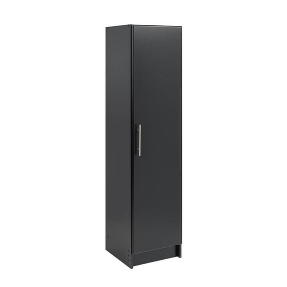 Pemberly Row Wooden 16" Narrow Cabinet with 2 Adjustable Shelves in Black