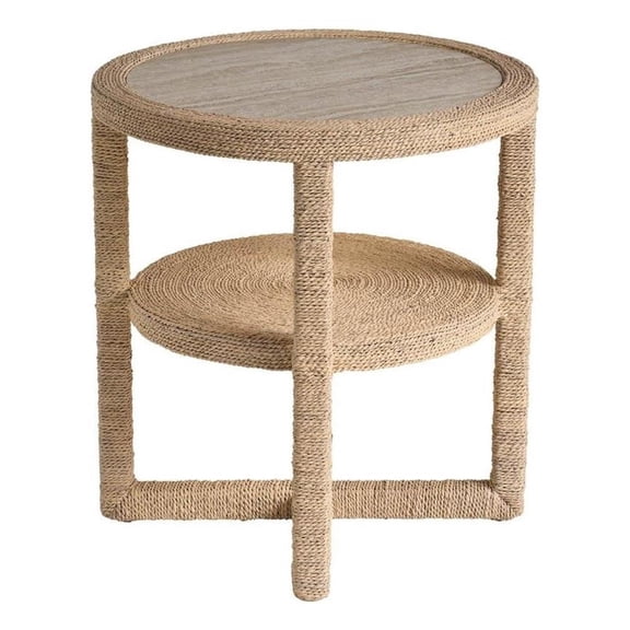 Pemberly Row Woven Abaca Round Side Table in Natural Dockside Tan