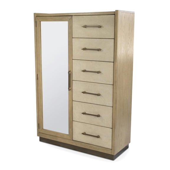 Pemberly Row Woven Mirrored Door Chest in Muted Earth & Clay