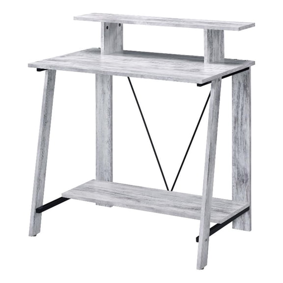Pemberly Row Writing Desk with V-Shaped Metal Frame and 3 Drawers in White