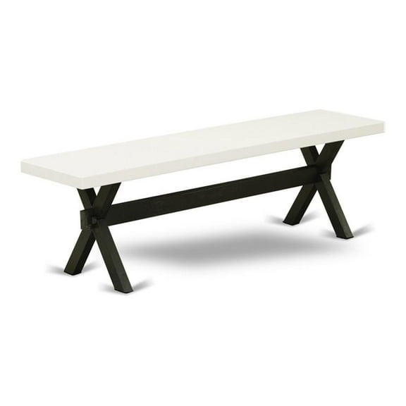 Pemberly Row X-Style 15x60" Wood Dining Bench in Black/Linen White