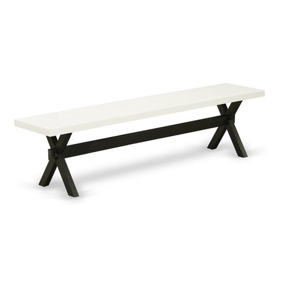 Pemberly Row X-Style 15x72" Wood Dining Bench in Black/Linen White