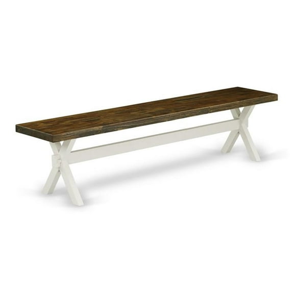 Pemberly Row X-Style 15x72" Wood Dining Bench in White/Brown