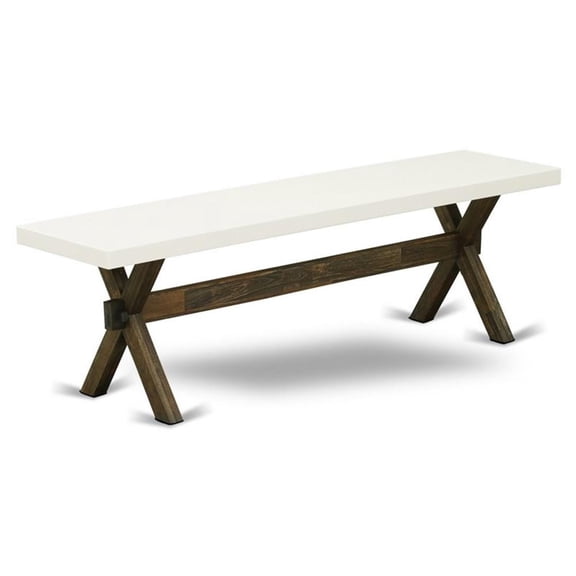 Pemberly Row X-Style 60" Traditional Wood Dining Bench in White/Jacobean