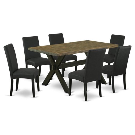 Pemberly Row X-Style 7-Piece Dining Table Set in Jacobean & Black Finish