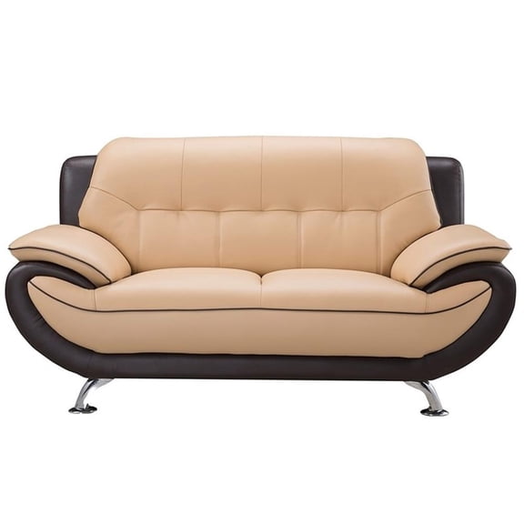Pemberly Row Yellow and Brown Color With Faux Leather Loveseat