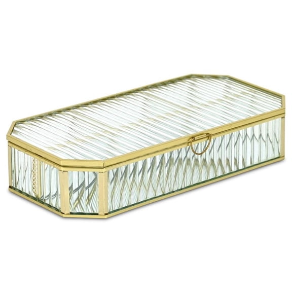 Pemberly Row Zelara Fluted Glass Display Box with 4 Compartments in Gold