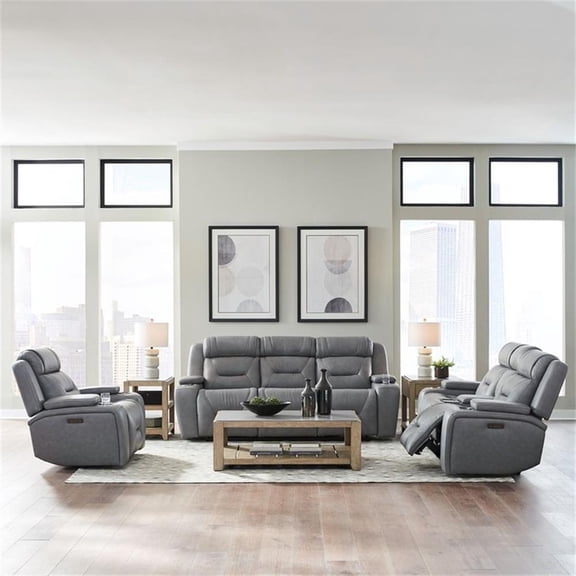 Pemberly Row Zero Gravity Sofa Loveseat and Recliner Set in Gray