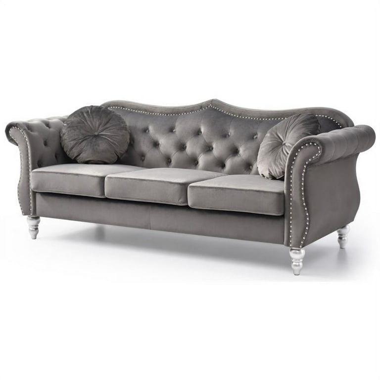 Velvet Tufted Sofa With 2 Pillows