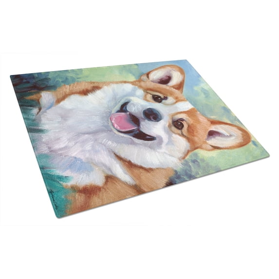 Pembroke Corgi Happy Face Glass Cutting Board Large