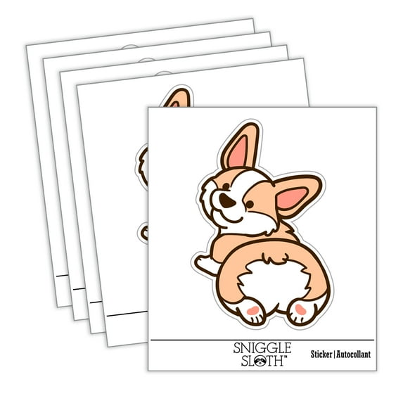Pembroke Welsh Corgi from Behind Butt Dog Car Window Bumper Water Bottle Phone Tablet Laptop Waterproof Vinyl Decal Sticker Set 5-Pack - Gloss Finish - 4.0"