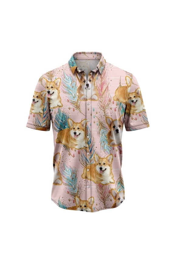 Pembroke Welsh Corgi Boho Feather Aloha Hawaiian Shirt