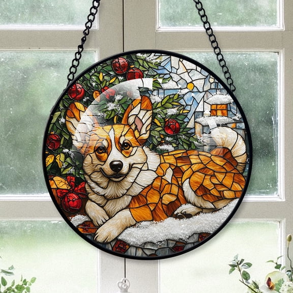 Pembroke Welsh Corgi Christmas Tree Decor 2025, Pembroke Welsh Corgi Dog Gifts, Christmas Tree Stained Glass SunCatcher for Windows Dog Christmas Tree, Haging Decor