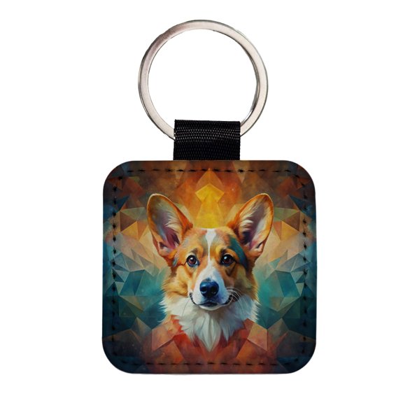 Pembroke Welsh Corgi Dog Abstract Art Faux Leather Square Keychain