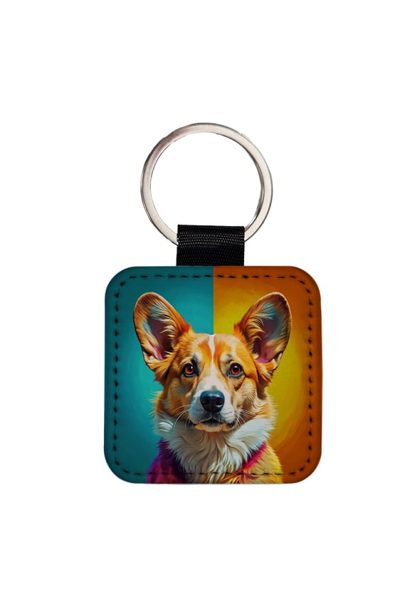 Pembroke Welsh Corgi Dog Pop Art Faux Leather Square Keychain