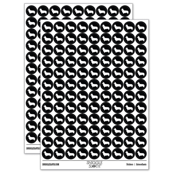 Pembroke Welsh Corgi Dog Solid 200+ Round Stickers - Black - Matte Finish - 0.50" Size