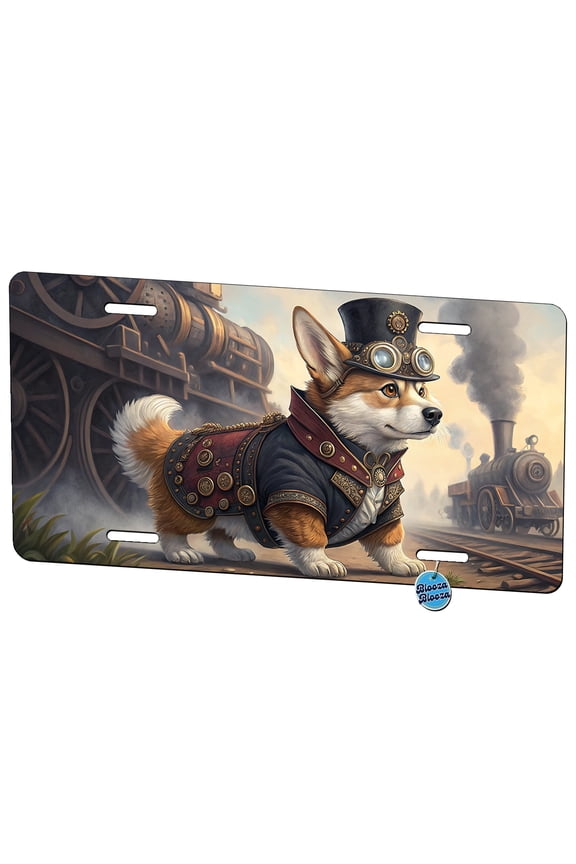 Pembroke Welsh Corgi Dog Steampunk Metal Novelty License Plate