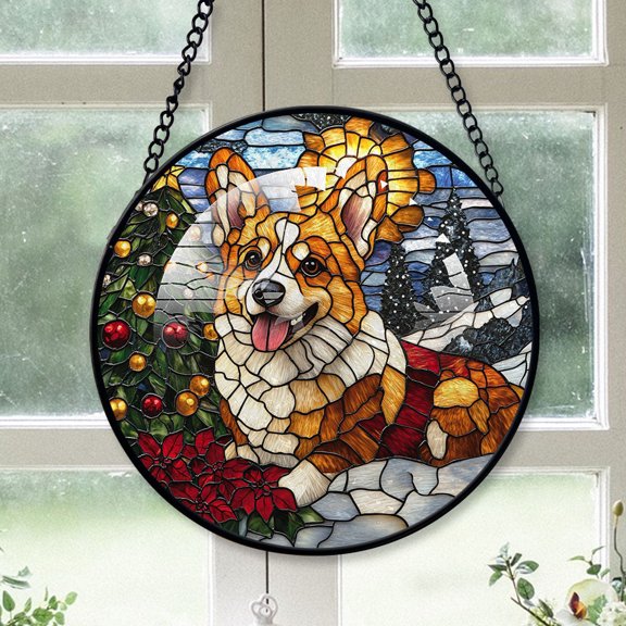 Pembroke Welsh Corgi Dog stained glass window decoration, Christmas present for pet lovers