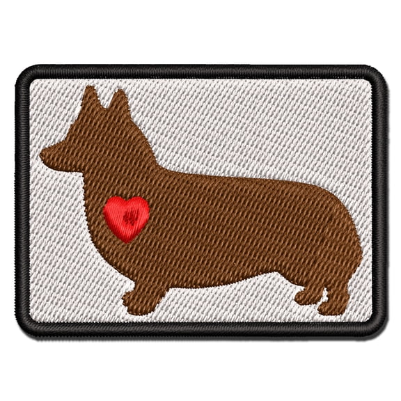 Pembroke Welsh Corgi Dog with Heart Applique Multi-Color Embroidered Hook & Loop Patch - 3 Inch Medium
