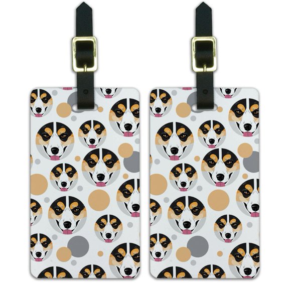 Pembroke Welsh Corgi Face Tri-color Dog Luggage Suitcase Carry-On ID Tags Set of 2