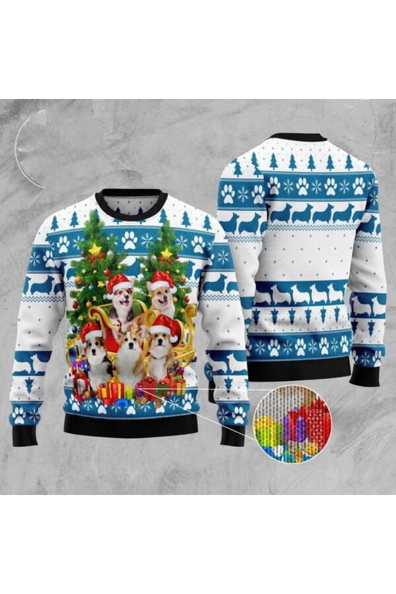 Pembroke Welsh Corgi Greeting 3D Christmas Sweater, Dog 3D Christmas Sweater, 3D Dog Sweaters