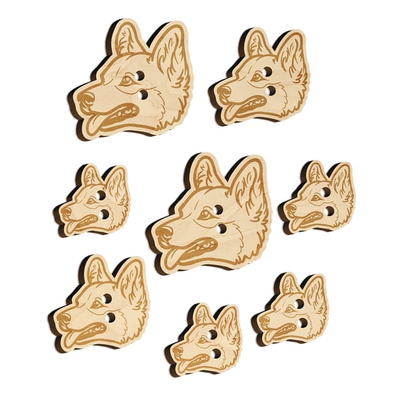 Pembroke Welsh Corgi Head Dog Wood Buttons for Crochet Knitting Sewing DIY Craft - 1.00 Inch Medium (7pcs)