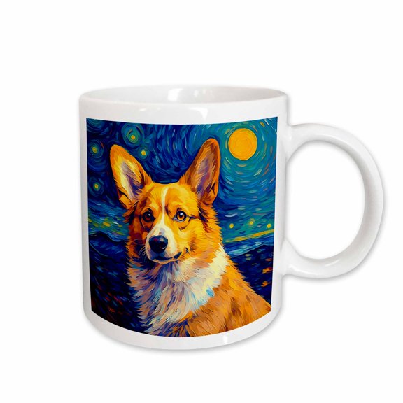 3drose, Pembroke Welsh Corgi Portrait in Post-impressionism Style, 15oz Mug