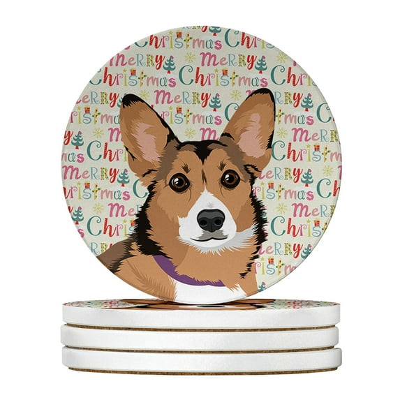 Pembroke Welsh Corgi Sable and White Christmas Large Sandstone Coasters Pack of 4 4 in x 4 in