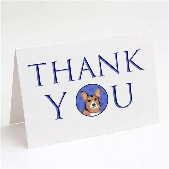 Pembroke Welsh Corgi Sable and White Thank You Greeting Cards and Envelopes Pack of 8 7 in x 5 in