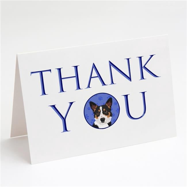 Pembroke Welsh Corgi Tricolor Black-Headed #1 Thank You Greeting Cards and Envelopes Pack of 8 7 in x 5 in
