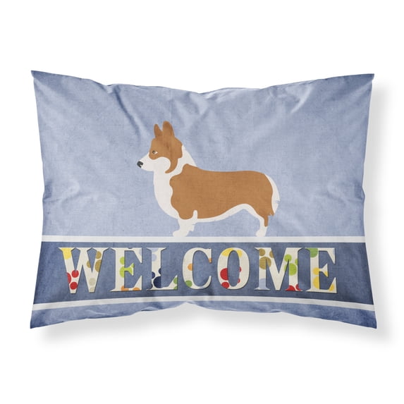 Pembroke Welsh Corgi Welcome Fabric Standard Pillowcase Blue
