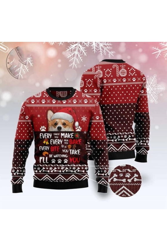 Pembroke Welsh Corgi Will Be Watching You Christmas Sweater, Dog Christmas Sweater, Dog Sweaters