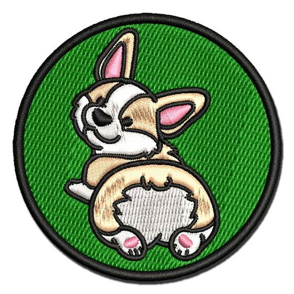 Pembroke Welsh Corgi from Behind Butt Dog Applique Multi-Color Embroidered Hook & Loop Patch - 3 Inch Medium