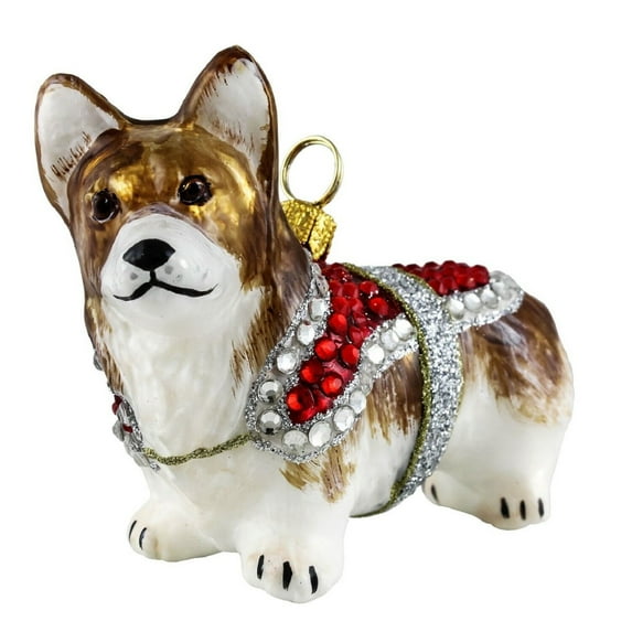 Pembroke Welsh Corgi in Crystal Coat Polish Blown Glass Christmas Ornament