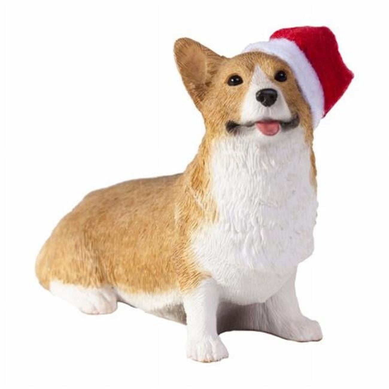Hand-Painted Glass Corgi with Red Stocking Ornament