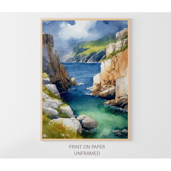 Pembrokeshire Coast Art Poster National Park Travel Poster Uk Landscape, Stretched Canvas Size 8x12