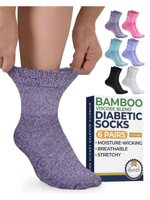 Unisex Non-Binding Diabetic Ankle Socks, Bright Colors, Large, 6 Pairs