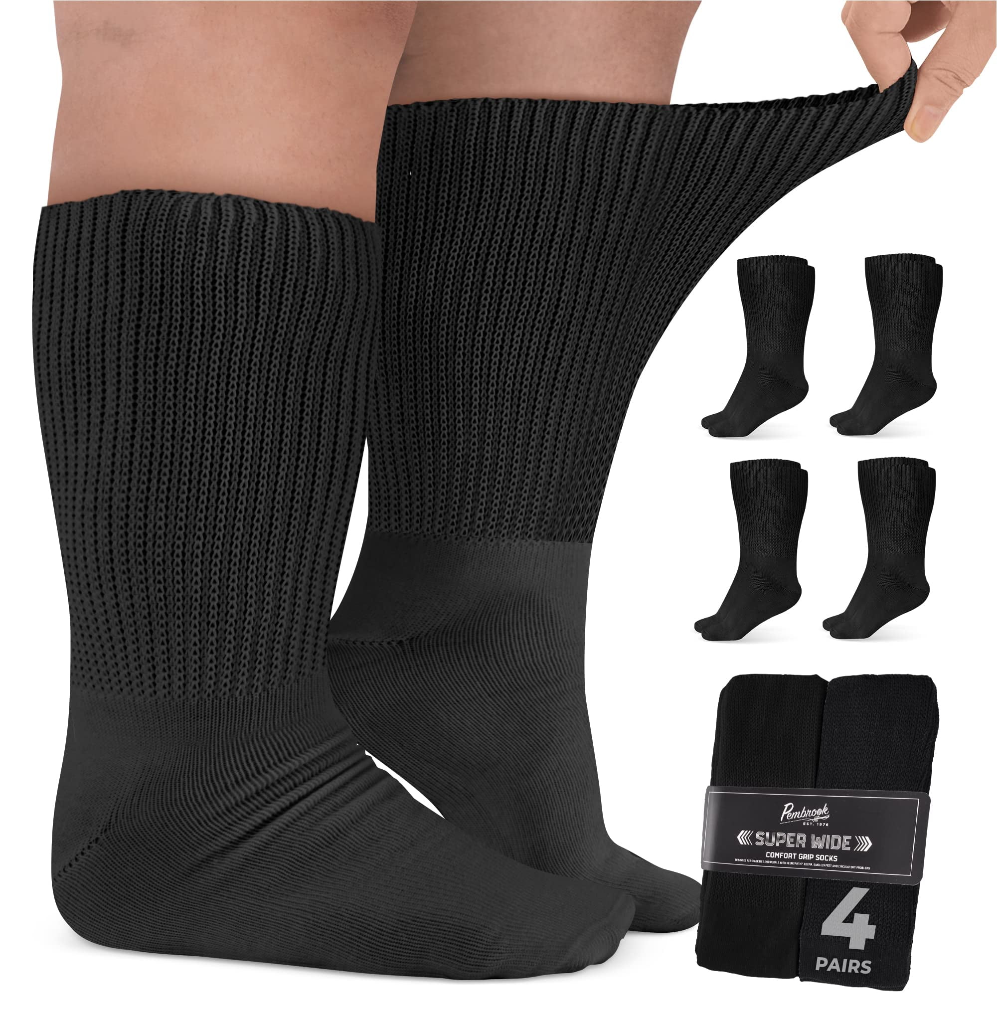 Pembrook Extra Wide Socks for Swollen Feet 4 Pair Bariatric Socks for