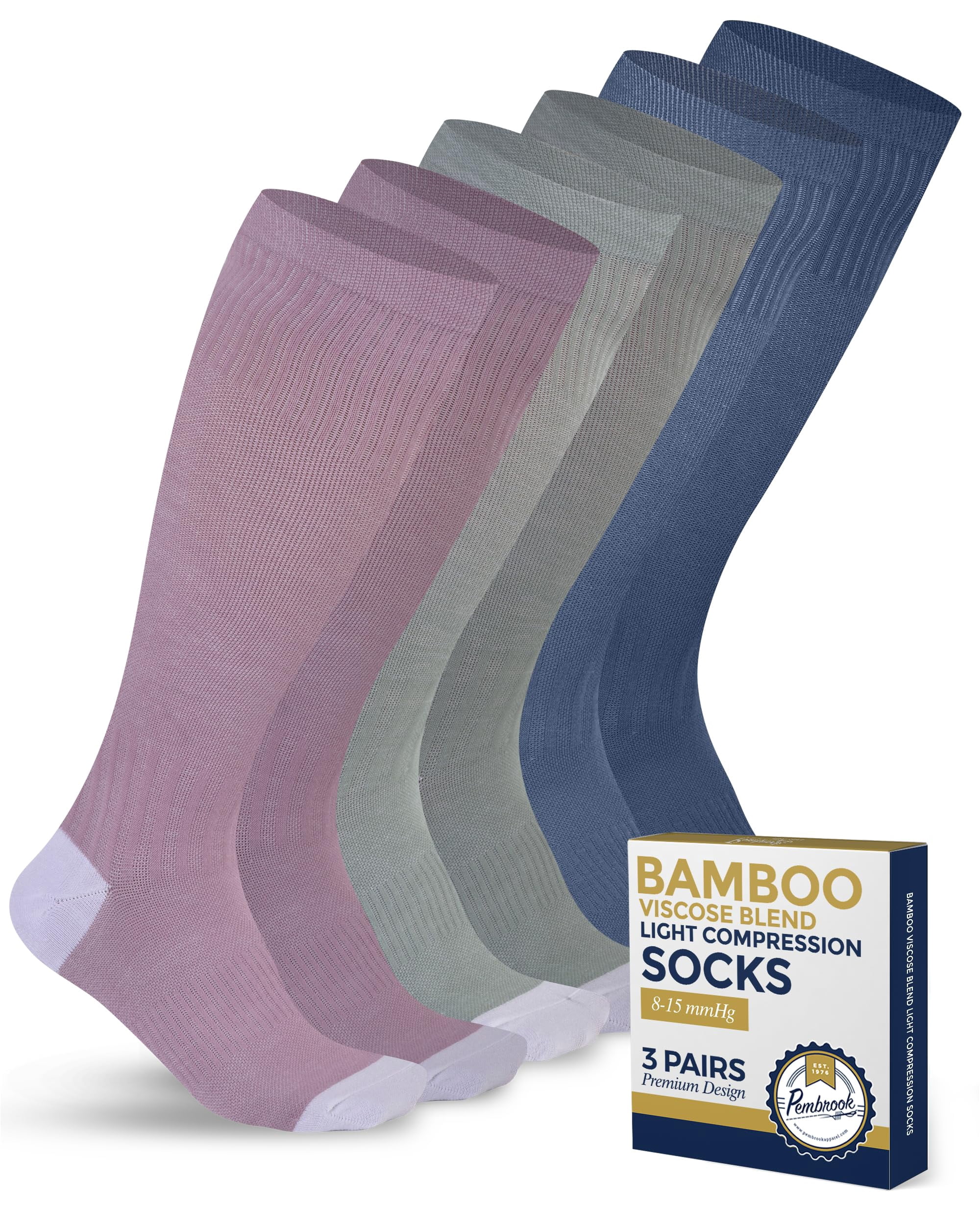Pembrook Women's and Men's 8-15 mmHg Light Compression Bamboo Viscose ...