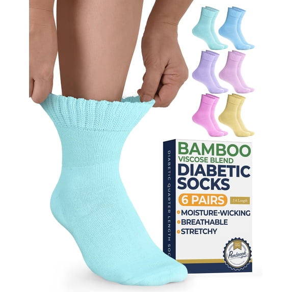 Pembrook Unisex Non-Binding Diabetic Ankle Socks, Pastel Colors, Large, 6 Pairs