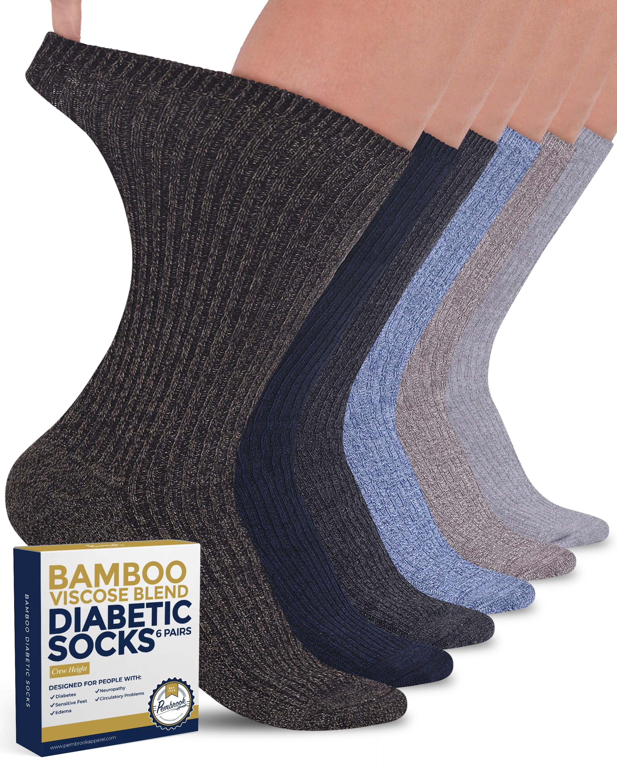 Lamp Bind Pembrook Women's Ribbed Knit Diabetic Crew Socks, Non-Binding, Bamboo ...