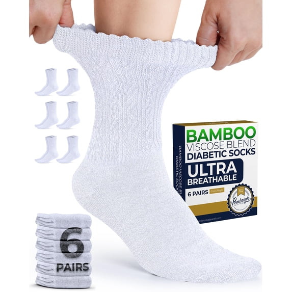 Pembrook Women's and Men's Bamboo Viscose Crew Socks, Non-Binding Top ...