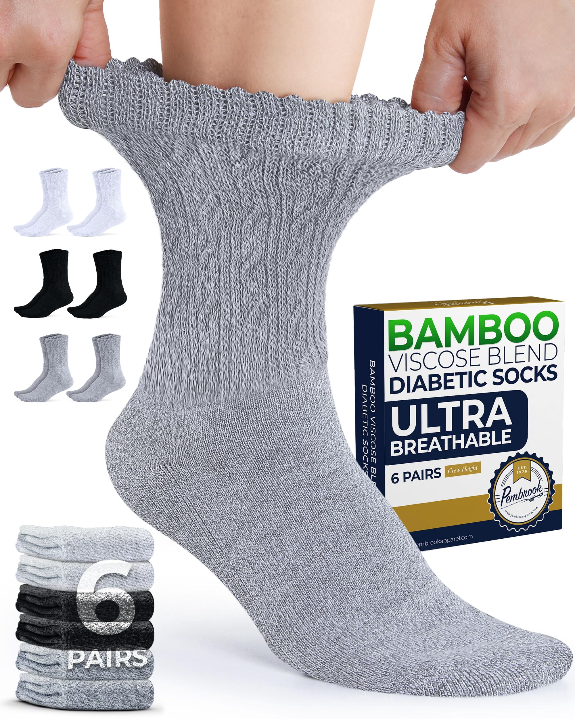 Pembrook Women's and Men's Bamboo Viscose Crew Socks, Non-Binding Top ...